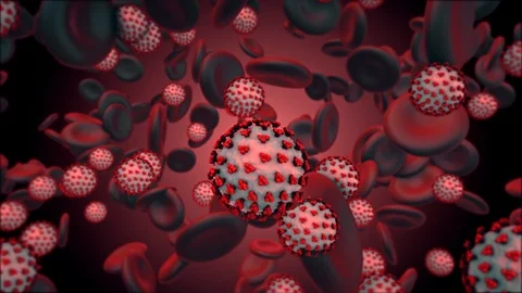 Coronavirus COVID-19. 3d render of coronavirus particles in human blood Stock Footage 124901430