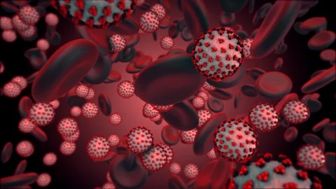 Coronavirus COVID-19. 3d render of coronavirus particles in human blood Stock Footage 124901515