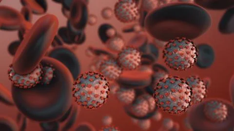Coronavirus COVID-19. 3d render of coronavirus particles in human blood Stock Illustration
