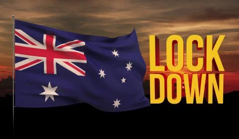 Coronavirus COVID-19 lockdown concept with waving national flag of Australia Stock-Illustration