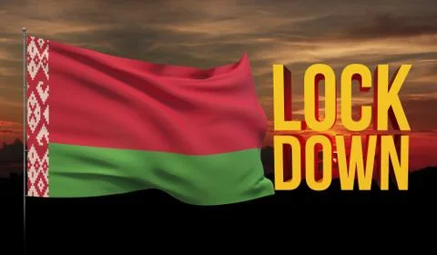 Coronavirus COVID-19 lockdown concept with waving national flag of Belarus Illustrazione stock