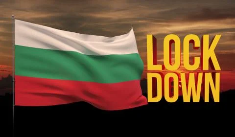 Coronavirus COVID-19 lockdown concept with waving national flag of Bulgaria Illustrazione stock