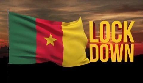 Coronavirus COVID-19 lockdown concept with waving national flag of Cameroon Illustrazione stock