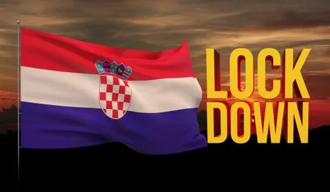 Coronavirus COVID-19 lockdown concept with waving national flag of Croatia Illustrazione stock