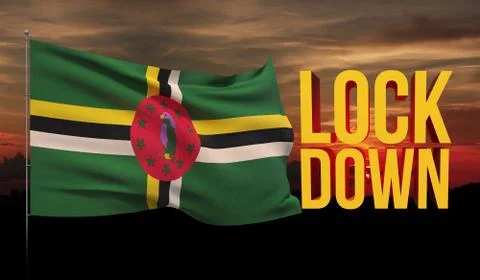 Coronavirus COVID-19 lockdown concept with waving national flag of Dominica 스톡 일러스트