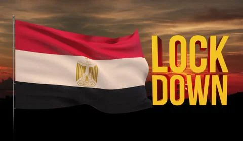 Coronavirus COVID-19 lockdown concept with waving national flag of Egypt Stock Illustration