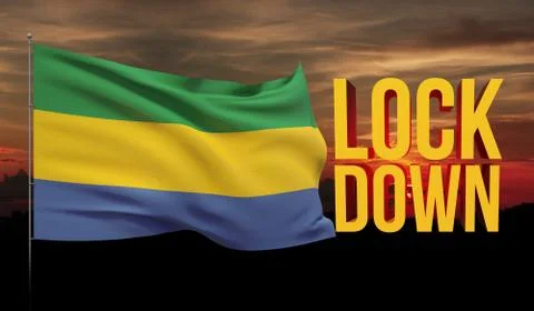 Coronavirus COVID-19 lockdown concept with waving national flag of Gabon Stock Illustration