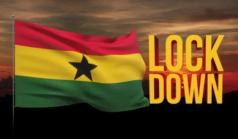 Coronavirus COVID-19 lockdown concept with waving national flag of Ghana Stock-Illustration