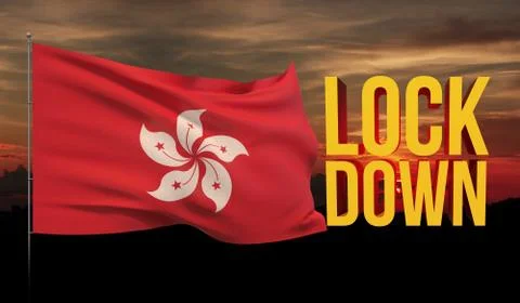 Coronavirus COVID-19 lockdown concept with waving national flag of Hong Kong Stock-Illustration