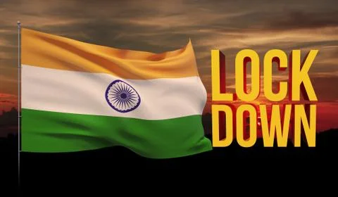 Coronavirus COVID-19 lockdown concept with waving national flag of India Stock Illustration