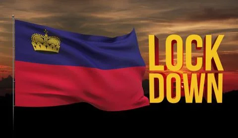 Coronavirus COVID-19 lockdown concept with waving national flag of Liechtenstein Ilustração Stock