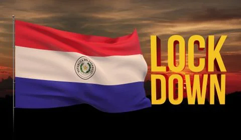 Coronavirus COVID-19 lockdown concept with waving national flag of Paraguay Illustrazione stock