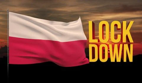 Coronavirus COVID-19 lockdown concept with waving national flag of Poland 스톡 일러스트