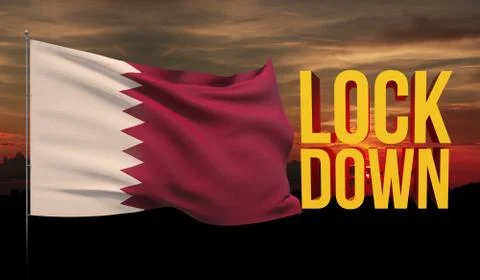 Coronavirus COVID-19 lockdown concept with waving national flag of Qatar Stock-Illustration
