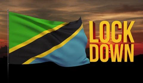 Coronavirus COVID-19 lockdown concept with waving national flag of Tanzania 스톡 일러스트