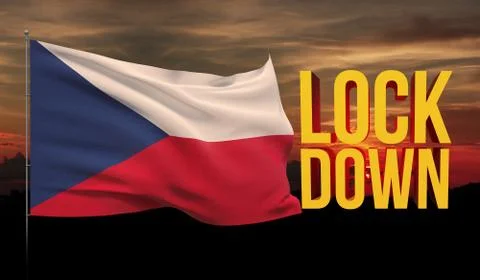 Coronavirus COVID-19 lockdown concept with waving national flag of Czech Stock-Illustration
