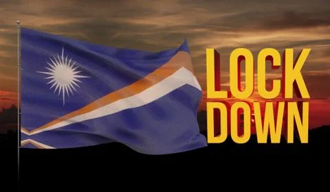 Coronavirus COVID-19 lockdown concept with waving national flag of Marshall Stock Illustration