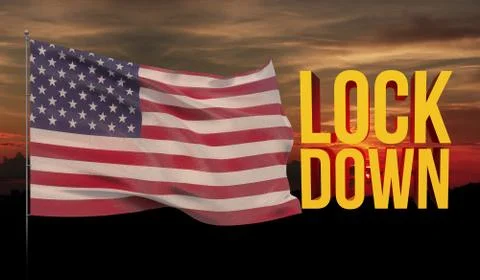 Coronavirus COVID-19 lockdown concept with waving national flag of America Stock-Illustration