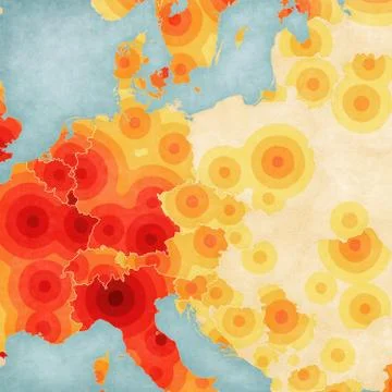 Coronavirus Covid-19 Map of Central Europe Stock Illustration