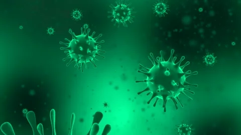 Coronavirus Covid-19. Microscope virus close up. 3d rendering. Stock Footage 171544792