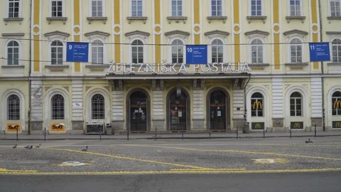 Coronavirus COVID 19 quarantine, empty central train station. Stock Footage 127643701
