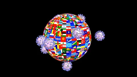 Coronavirus covid 19 revolves around a Flags of all countries of the world. Stock Footage 128129282