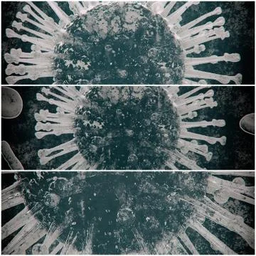 Coronavirus covid 19 in three frames as a picture. Artistic black and white Illustrazione stock