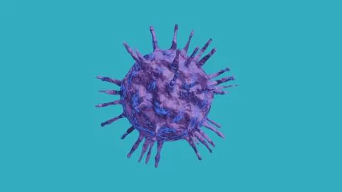 Coronavirus COVID-19 under the microscope isolated on blue background , 3d il Illustrazione stock