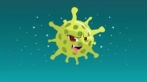 Coronavirus covid19 danger cell motion footage with green virus cartoon cha.. Vídeos de archivo 333897239