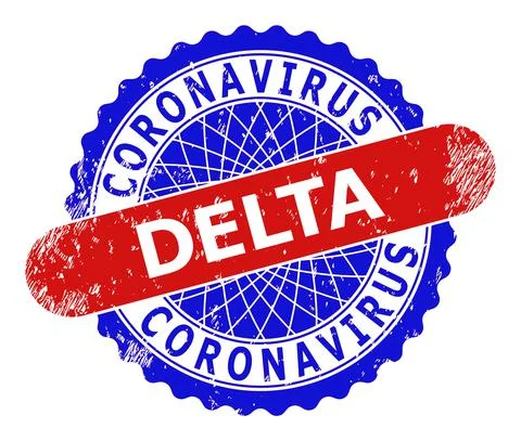 CORONAVIRUS DELTA Rosette and Rounded Rectangle Bicolor Watermark with Unclean Stock Illustration