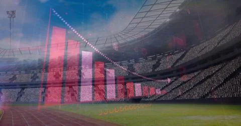 Coronavirus digital interface against empty sports stadium Illustrazione stock