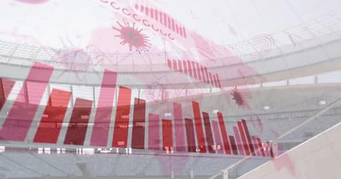 Coronavirus digital interface against empty sports stadium Illustrazione stock