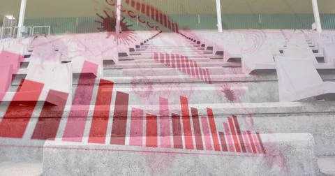Coronavirus digital interface against empty seats in sports stadium Illustrazione stock