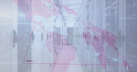 Coronavirus digital interface against server room 스톡 사진