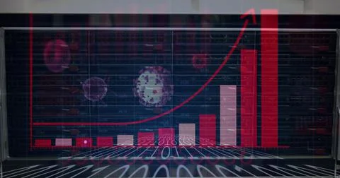 Coronavirus digital interface over binary coding against server room 스톡 일러스트