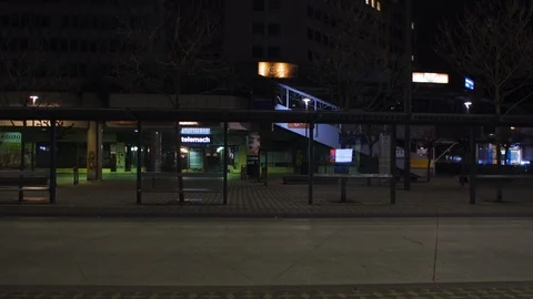Coronavirus - Empty BUS stops, no passengers, night time. Stock Footage 127141533