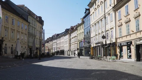 Coronavirus,  empty streets, no people in capitol city Ljubljana (Slovenia, Euro Stock Footage 126428281