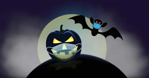 Coronavirus Halloween Jack-o'-Lantern and Bat Animation Stock Footage 142243185