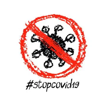 Coronavirus hashtag hand drawing icon. Red prohibit freehand sign Stock Illustration