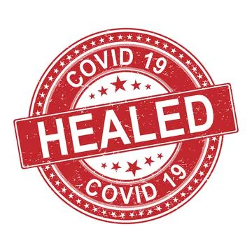 Coronavirus healed vector badge. Red stamp with viruses cells. Stock Illustration