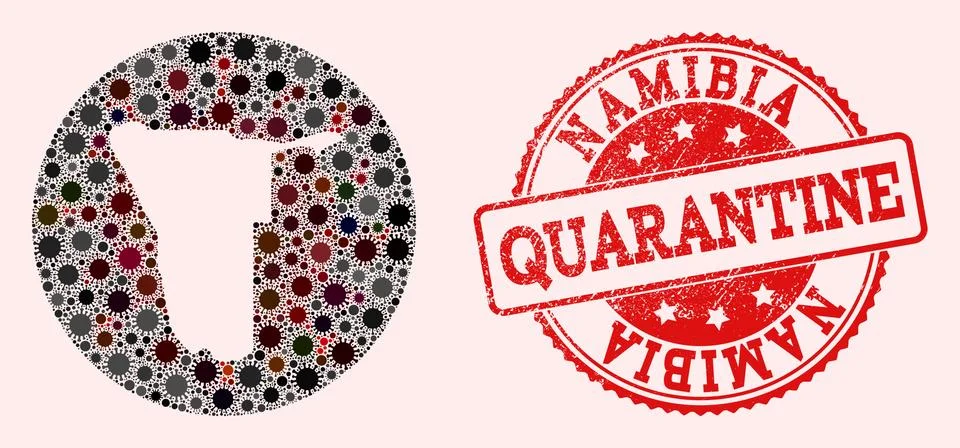 CoronaVirus Hole Round Map of Namibia Mosaic and Grunge Stamp Illustrazione stock