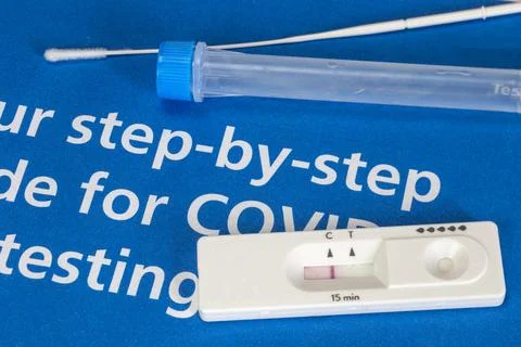 Coronavirus home testing. Self test kit and guide for home testing Covid-19 Stock Photos
