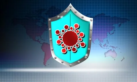 Coronavirus immunization shield with world map Illustrazione stock