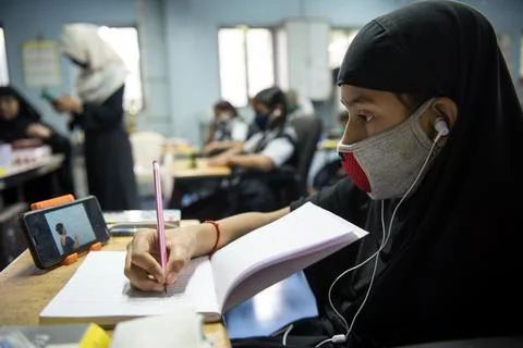 Coronavirus India lockdown  - E learning 库存照片