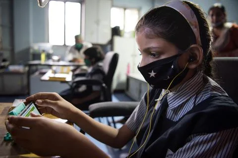 Coronavirus India lockdown  - E learning 库存照片