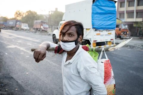 Coronavirus India lockdown - Migrant workers 库存照片