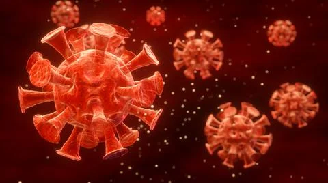 Coronavirus infection with copy space, microscope view. 3d Render Illustrazione stock