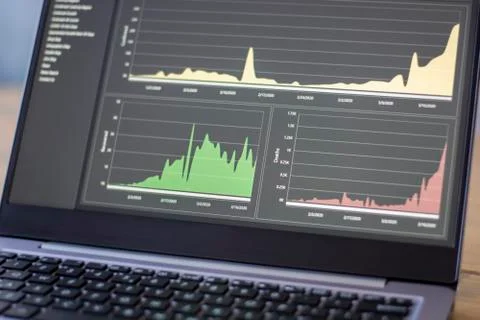 Coronavirus infections visualization shown in a graphical dashboard Stock Photos