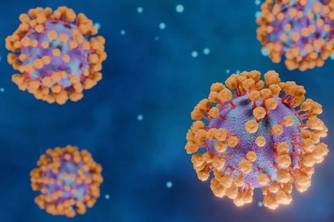 Coronavirus Ingredients spikes under the microscope concept.  3d render Stock Illustration
