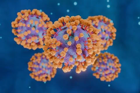 Coronavirus Ingredients spikes under the microscope concept.  3d render Illustrazione stock